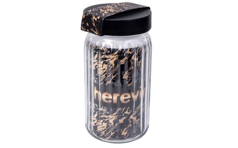 HEREVIN 1,7LT DÜGMELI CAM KAVANOZ(COOK WITH LOVE SARI SIYAH MERMER)***6