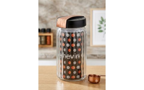 HEREVIN 1,7LT SÜTUN ÇIZGILI CAM KAVANOZ(ROSE GOLD)***6