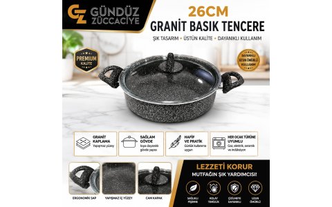 ÇIRAGAN 26CM GRI GRANIT BASIK TENCERE*8