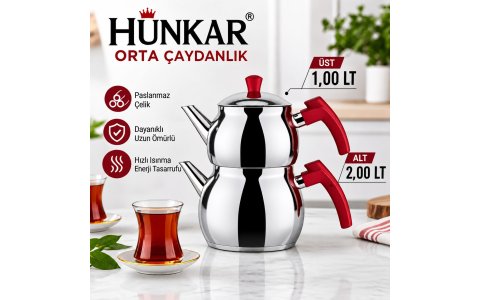 HÜNKAR ➡️ORTA⬅️ ELMA SEK KULPLU ÇAYDANLIK ➡️1,00LT+2,00LT⬅️***8