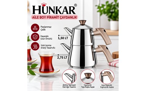 HÜNKAR ➡️AILE PIRAMIT⬅️ ÇAYDANLIK ➡️1,50LT+2,75LT⬅️***8
