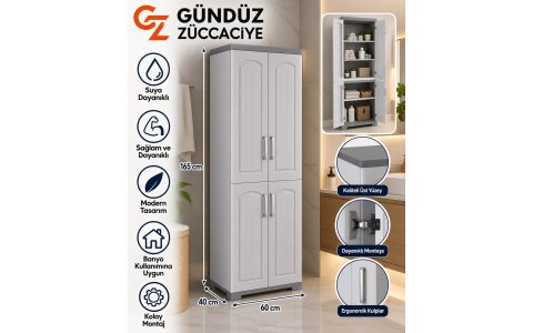 ÇELIK AYNA ➡️4 KAPILI DEMONTE BANYO DOLABI⬅️ (EBATI=60*40*165CM)*1