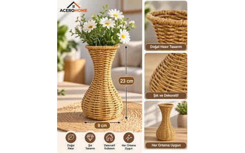 ÇELIK AYNA ➡️HASIR INCE BELLI VAZO⬅️ (23*9CM)***105