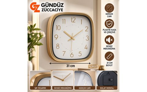 GALAXY➡️GOLD ÇERÇEVE BEYAZ KADRAN⬅️DUVAR SAATI***1