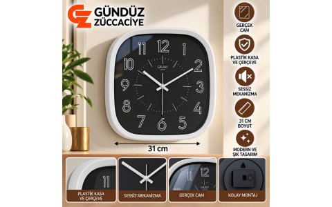 GALAXY➡️BEYAZ ÇERÇEVE SIYAH KADRAN⬅️DUVAR SAATI***1
