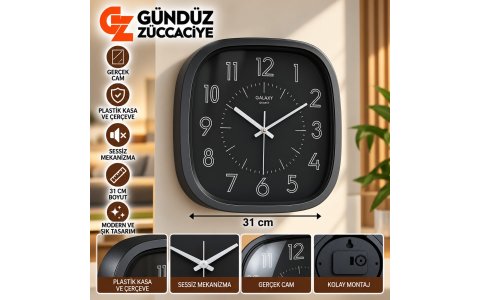 GALAXY➡️ANTRASIT ÇERÇEVE SIYAH KADRAN⬅️DUVAR SAATI***1