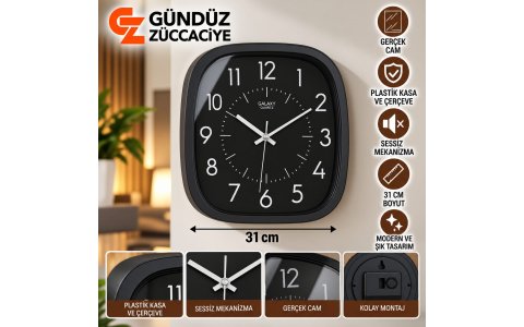 GALAXY➡️SIYAH ÇERÇEVE SIYAH KADRAN⬅️DUVAR SAATI***1