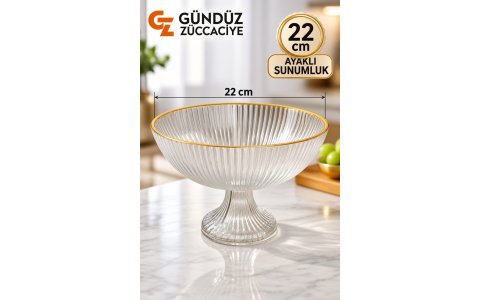 SIGMA MAJESTIK➡️22CM⬅️OVAL CAM AYAKLI ALTIN YALDIZLI SUNUMLUK**6