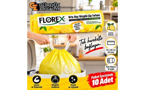 FLOREX BÜZGÜLÜ ↔️40LT KOKULU↔️ ÇÖP POSETI ❗(PAKETTE 10 ADET ÇÖP POŞETİ ÇIKAR)❗**25