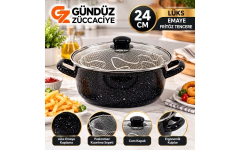 ALEV EMAYE ➡️24CM⬅️ LÜKS ORTA ••FRITÖZ TENCERE••(KIRÇILLI)**8