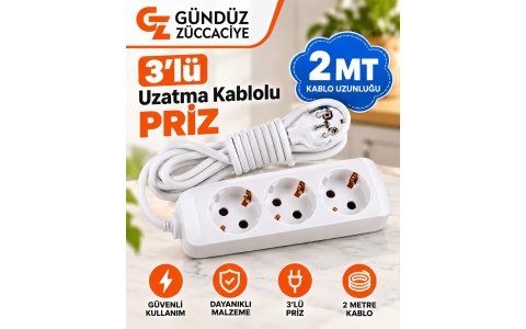 ASEL ➡️3LÜ••2MT⬅️ UZATMA KABLOLU PRIZ**25