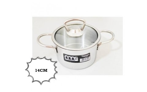 NMS 14CM METAL KULPLU CAM KAPAK TENCERE*33