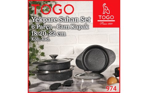 TOGO YEKPARE BUYUK 6 PARÇA CAM KAPAK SAHAT SETI(18-20-22CM)*4