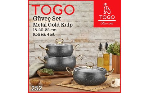 TOGO GRANIT 3LÜ METAL&GÜMÜS KULP  GÜVEÇ SET (18-20-22CM)***4