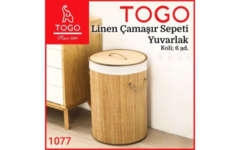 TOGO LINEN BAMBU AHSAP/GRI YUVARLAK ÇAMASIR SEPETI*6