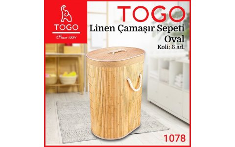 TOGO LINEN BAMBU AHSAP/GRI OVAL ÇAMASIR SEPETI*6