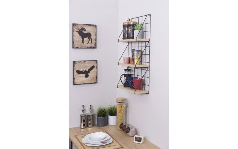 ÜÇ KATLI FERFORJE AHSAP DUVAR RAFI(EN:40CM/ BOY:70CM)**1