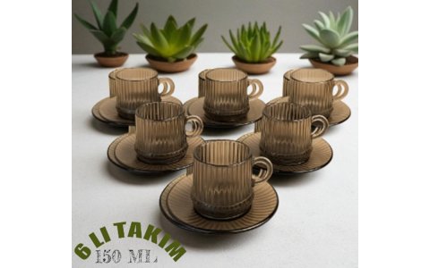 CHEF STAR 6LI SIYAH 150ML BÜYÜK BOY CAM FINCAN TAKIMI *8
