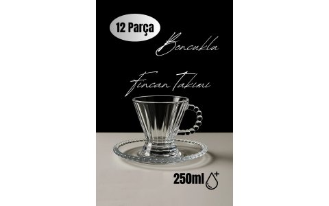 DIAMOND 12 PARÇA BONCUK KULPLU ÇAY SETI (250ML+6 BARDAK+6 TABAK)**8