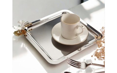 KELEBEK DETAYLI KROM KARE SUNUM TEPSI 21*21CM*****