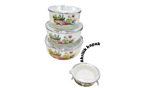 ALEV EMAYE 3LÜ RENKLI DES AKRILIK KAPAKLI SAKLAMA KABI (14-16-18CM)**