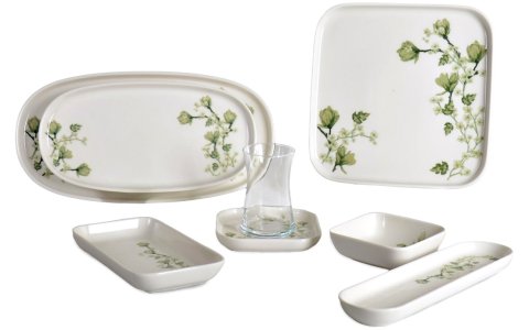 IPEK PORSELEN *VRN29KHT-FRESS*29 PARÇA YESIL ÇIÇEKLI KAHVALTI TAKIMI***1