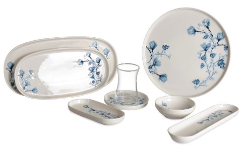 IPEK PORSELEN *TLD29KHT-ANMO*29 PARÇA MAVI ÇIÇEKLI YUV KAHVALTI TAKIMI***1