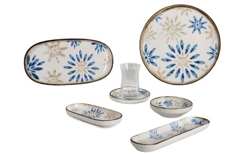 IPEK PORSELEN *TLD29KHT-MONE*29 PARÇA KAHVE+MAVI YAPRAKLI YUV KAHVALTI TAKIMI***1