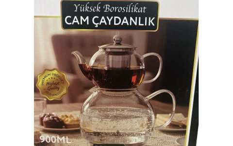PABLITO YUVARLAK MODEL SÜZGEÇLI  CAM ÇAYDANLIK TAKIMI 900ML***12