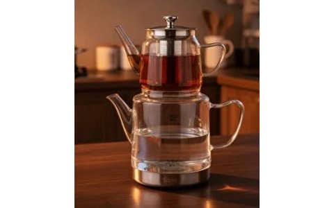 PABLITO OVAL MODEL SÜZGEÇLI  CAM ÇAYDANLIK TAKIMI 900ML***12