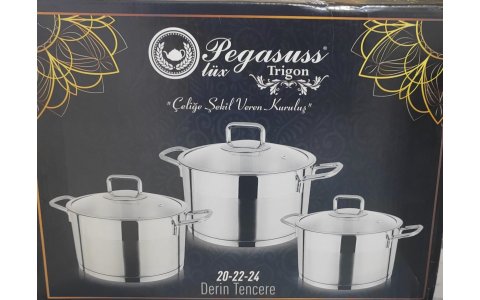 PEGASUS 20-22-24CM ÇELIK 3LÜ DERIN TENCERE**1