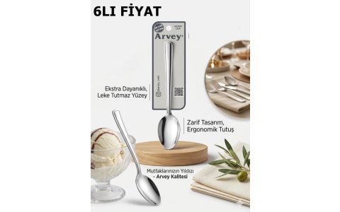 ARVEY KARTELALI DÜZ 6LI YEMEK KASIGI*100