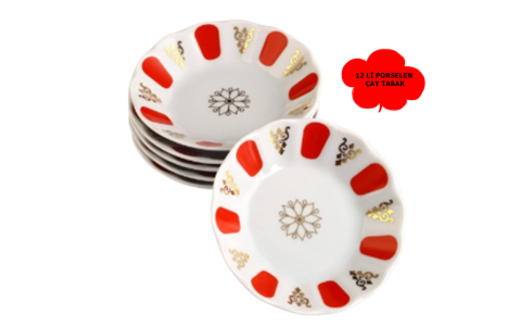 VIDREX↔️ 12LI ↔️PORSELEN KIRMIZI KAHVECI ÇAY TABAK*18