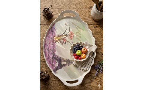 GÜNES MELAMIN DALGALI OVAL  DESENLI TEPSI(45*35CM)****12