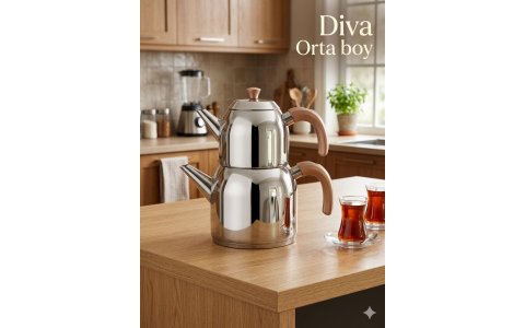 HÜNKARDEM ORTA SADE DIVA ÇAYDANLIK (DEMLİK:1,25LT SULUK:2,25LT9**