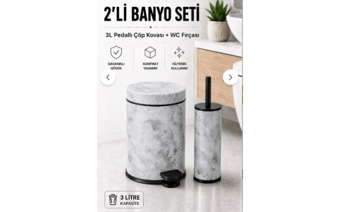 MEDUSA=3LT=BEYAZ MERMER DESENLI ÇÖP+WC FIRÇA BANYO SETI**6